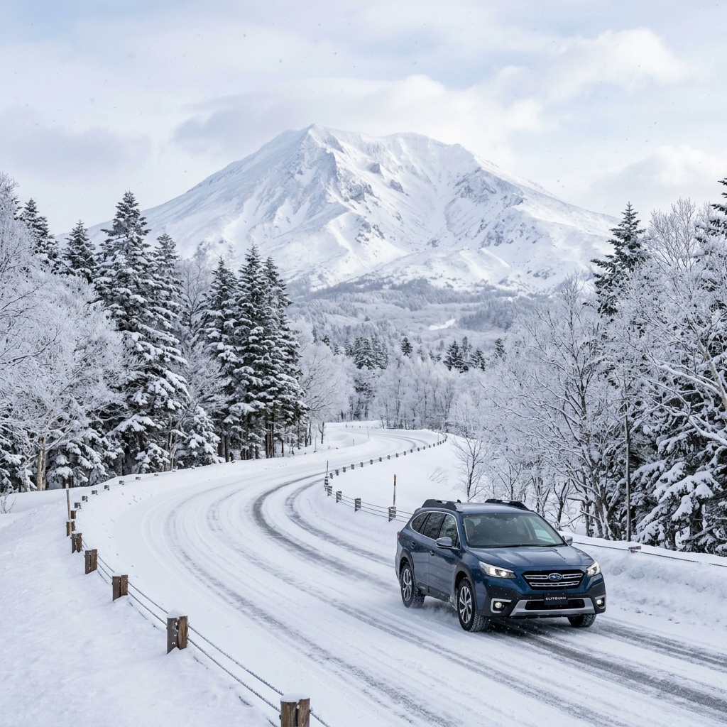 Winterliche Straßenverhältnisse in Japan — Autofahren auf Schnee in Hokkaido mit Winterreifen