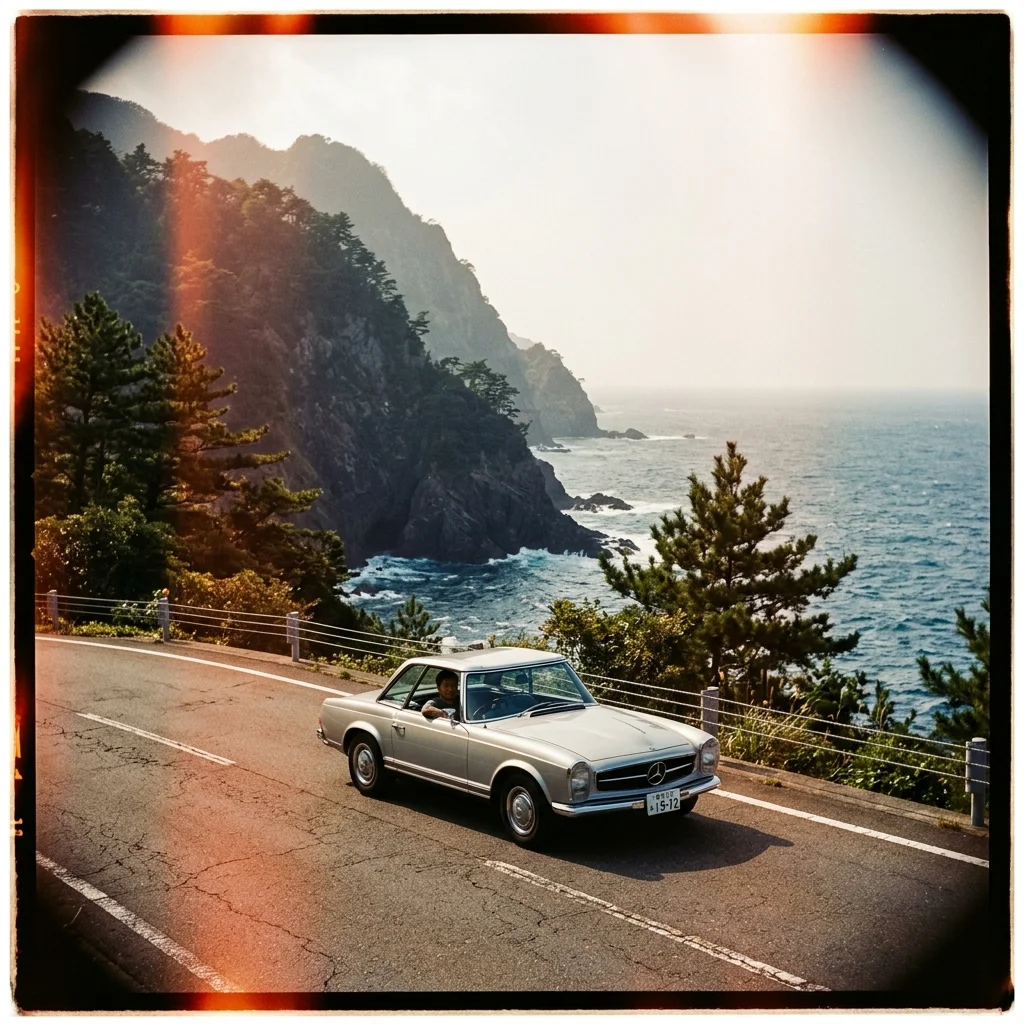German car on Japanese coastal highway