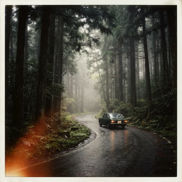 Misty forest road in Japan